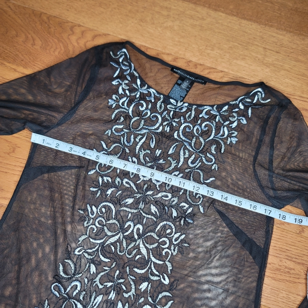 White House Black Market Embroidered Mesh Top Black Size Small - Picture 10 of 12